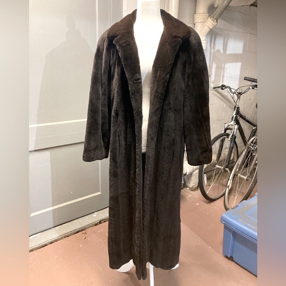 Goldin-Feldman Dark Brown Dyed Sheared Let Out Mink Coat